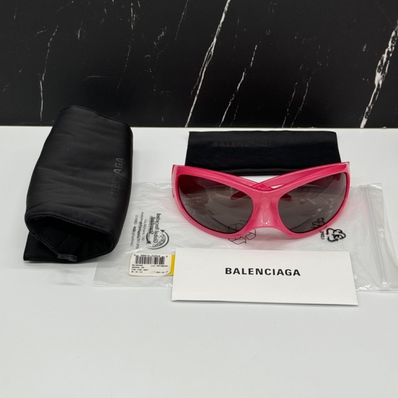 NEW BB0252S 002 BALENCIAGA PINK GREY OVAL WOMEN BALENCIAGA SUNGLASSES - Picture 12 of 12